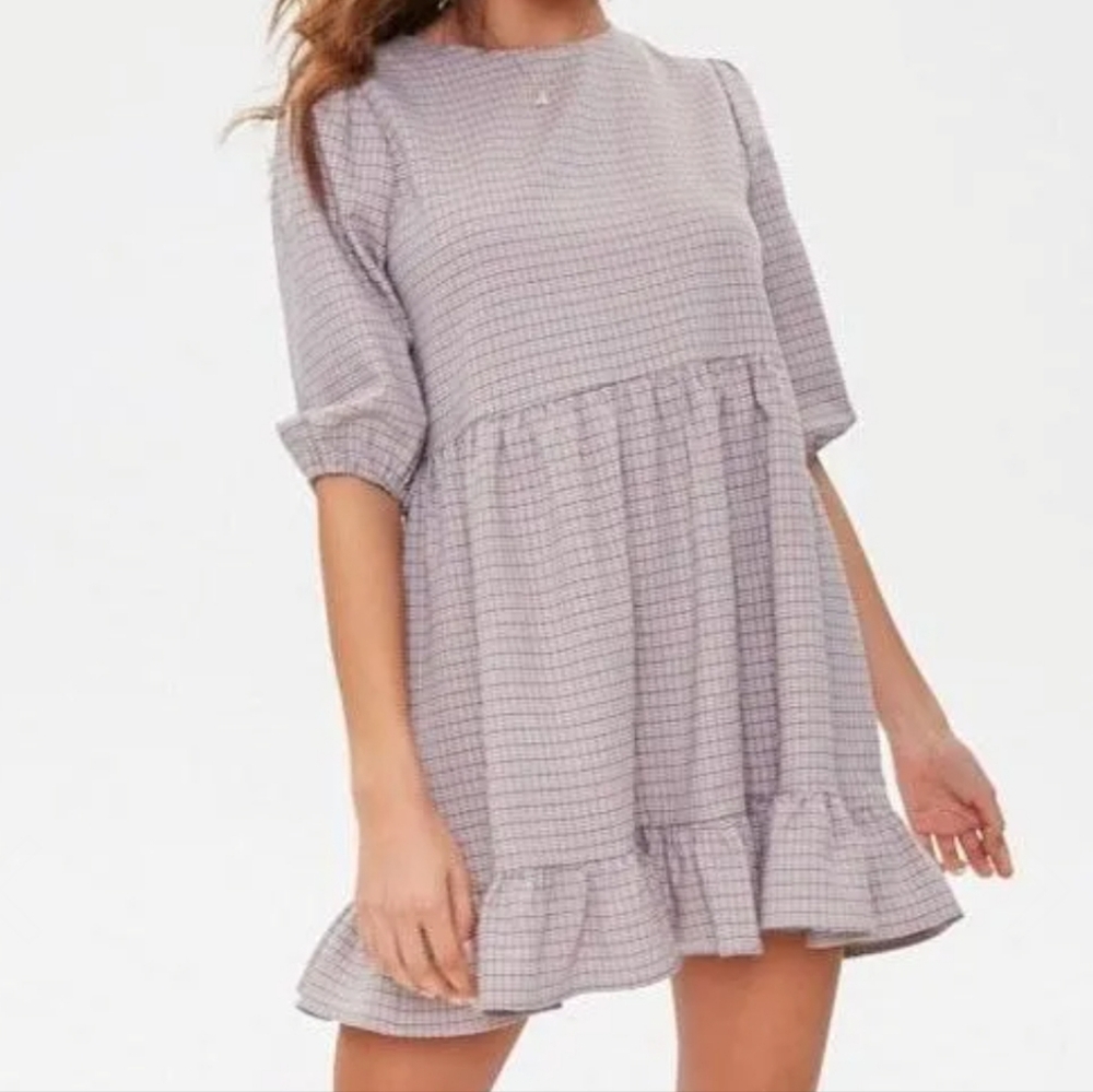 Gingham Plaid Smocked Ruffled Babydoll Dress
